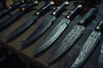 Vintage iron knives from antiquity display the art of ancient metallurgy, reflecting the ingenuity and craftsmanship of bygone blacksmiths.