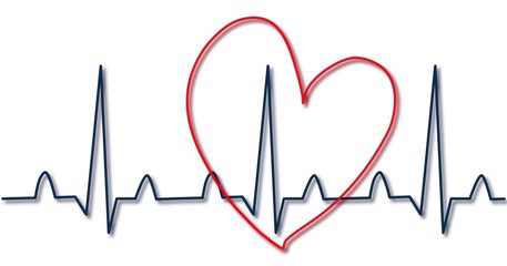 heart beat cardiogram or an ECG made of black lines and a red heart shape
