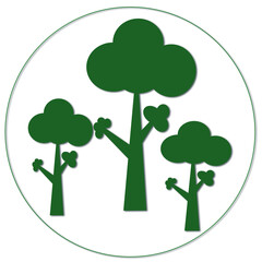 illustration of green tree inside a green circle or forest symbol