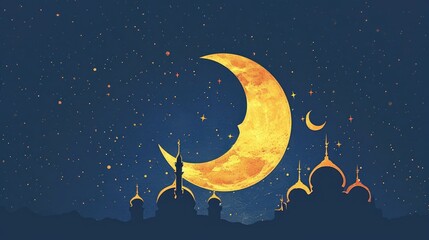 Obraz na płótnie Canvas Minimalist Ramadan Greeting Card with Moon and Stars