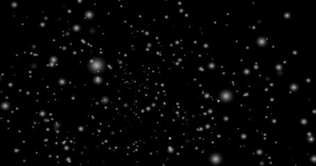 Cinematic snowfall loop animation of a surreal realistic snowflake falling bg. Snowfall winter overlay slowly falling motion graphic on a black backdrop.Snow flake for Christmas new year 2026,2025.