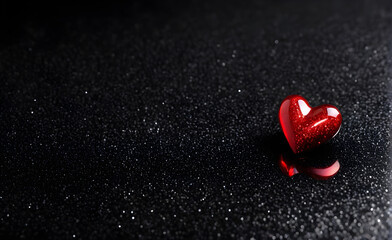 Fototapeta premium A small red heart on a sparkling black background. Generative AI