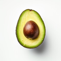 Photograph of avocado, top down view, wite background
