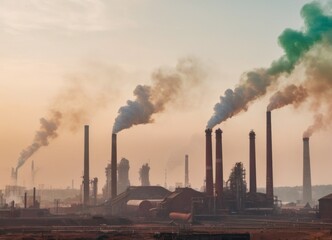 industry metallurgical plant dawn smoke smog emissions bad ecology aerial