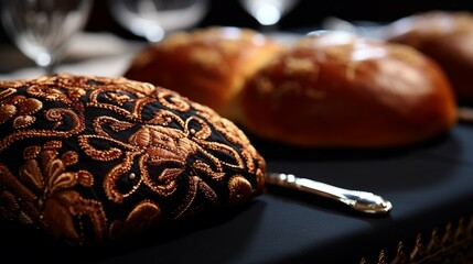 Table Set With Bread and Wine Glasses, Passover