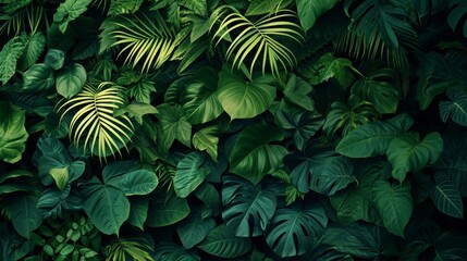Jungle foliage abstract pattern in lush green tones background