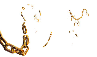 chain golden breaking isolated in transparent background - 3d rendering