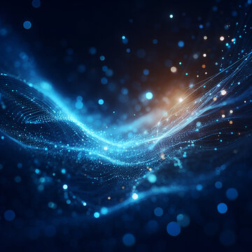 Abstract background with bokeh effect featuring blue luminous particles