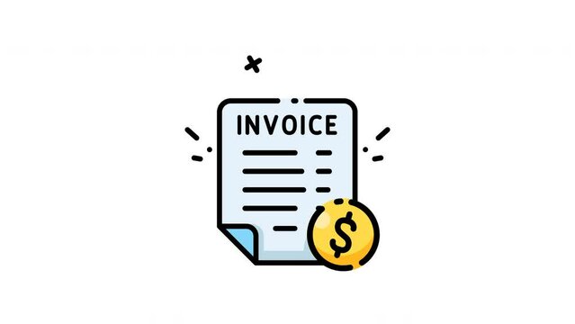 Animated invoice with coin, suggesting financial transactions. Suitable for finance, business, and accounting concepts in digital marketing materials.