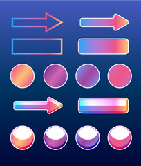 Gradient colored call to action buttoms, arrows, frames,  cta empty buttons collection