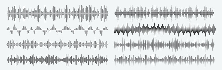 Vector Isolated Black Equalizer Sound Waves on Grey Background - obrazy, fototapety, plakaty