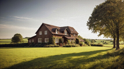 Obraz premium House in the countryside (oil painting)