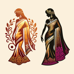 Vector saree with women's figure clothing logo design, Generative Ai