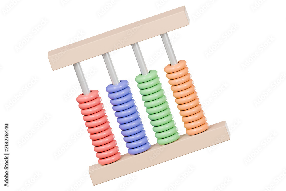 Poster 3d abacus icon minimal cute smooth isolated on pink pastel background, arithmetic game learn countin