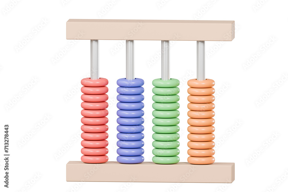 Poster 3d abacus icon minimal cute smooth isolated on pink pastel background, arithmetic game learn countin