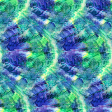 Seamless tie-dye pattern of indigo  and green color on white silk
