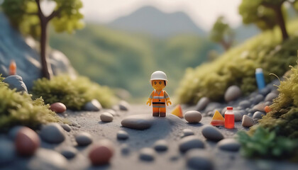 Miniature people engineer worker construction worker. Generative AI