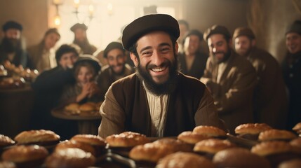 Bearded Man Sitting at Table With a Group, Passover