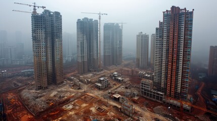 Chinese new housing development site - AI Generated Digital Art - obrazy, fototapety, plakaty