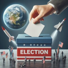 Democratic Republican Election with hand and voting box 2024