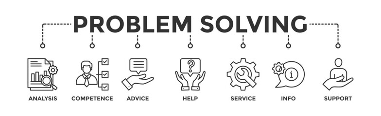 Problem solving banner web icon vector illustration concept with icon of analysis, competence, advice, help, service, info, and support