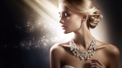 fashionable and lovely woman model in designer jewelry