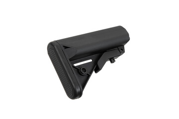 Modern plastic folding buttstock. Replaceable part of the gun. Isolate on a white back