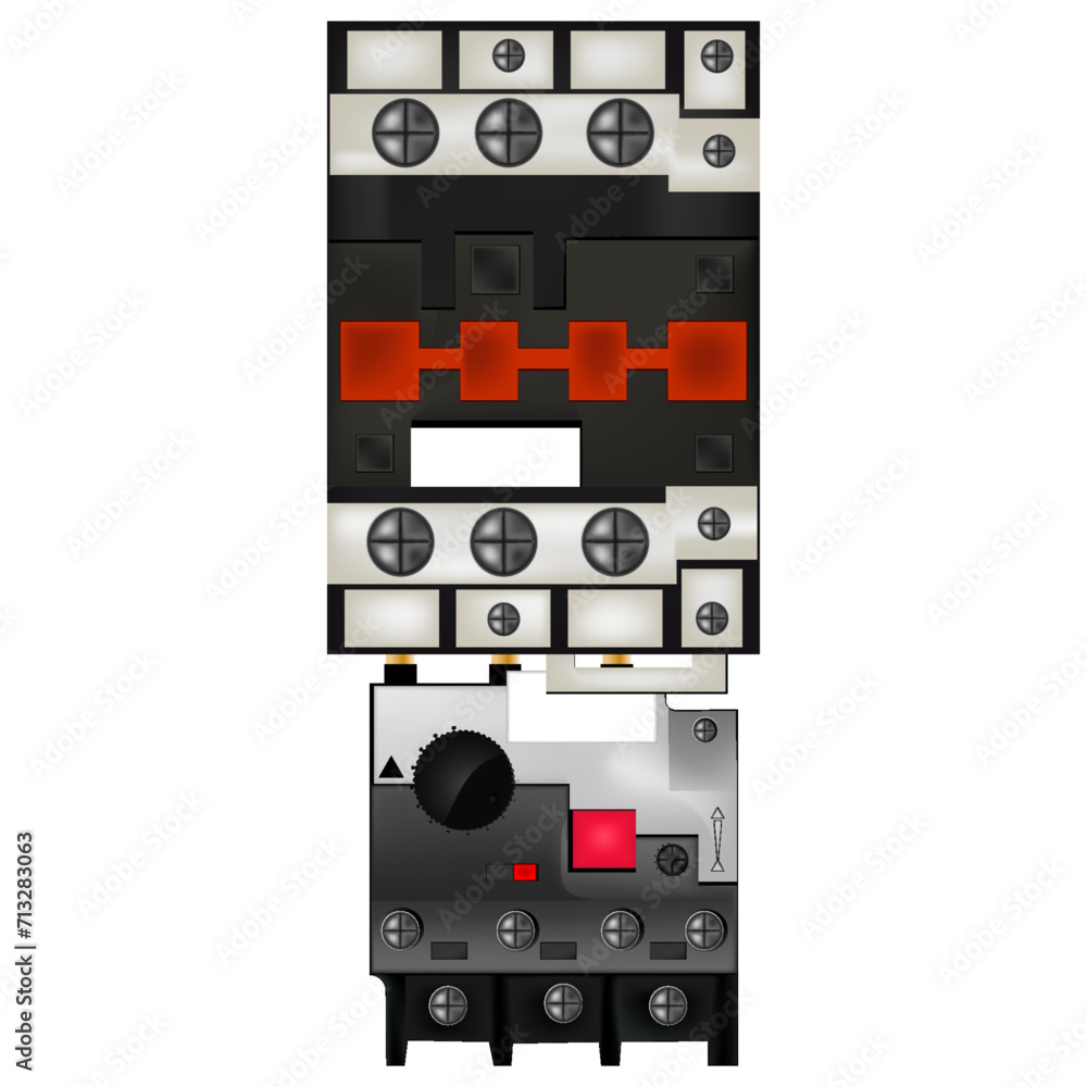 Poster reversing magnetic contactor isolated on white background with thermal relay