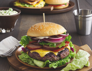 hamburger and fries