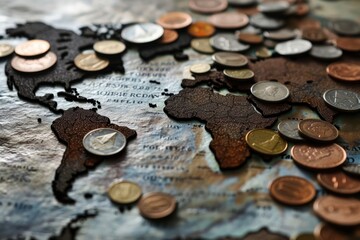 Coin Mosaic of Nations: Discover the Intricate World Map Composed of Coins, Symbolizing the Global Intersection of Currency, Collectibles, and the Rich Tapestry of International Finance.