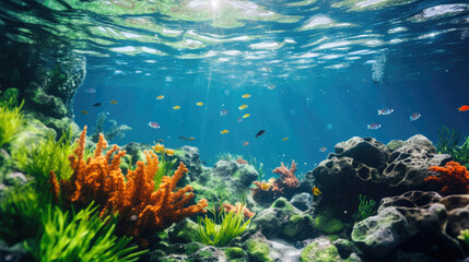 Fototapeta na wymiar Underwater Beauty: Creative Scenes with Splash Overlays