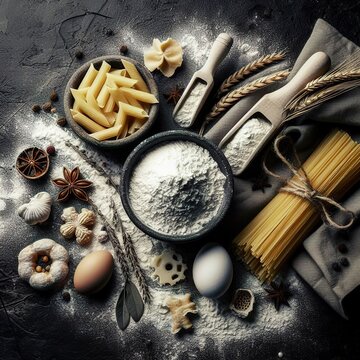 Dry paste. Texture pasta. On black rustic background