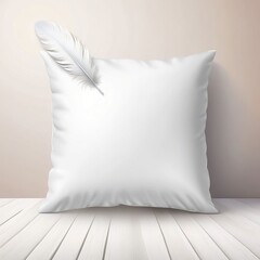 Beautiful white feather pillow on bed in bedroom. 3d rendering