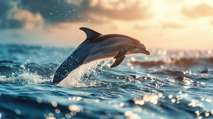 Scene of a dolphin jumps out of the water. Created with Generative Ai technology.