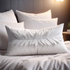 Fototapeta na wymiar Beautiful white feather pillow on bed in bedroom. 3d rendering