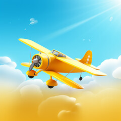 The overall hue is bright and clean with yellow biplane