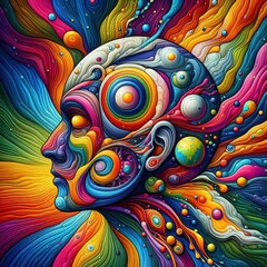 Head colorful surrealism psychedelic stock illustration