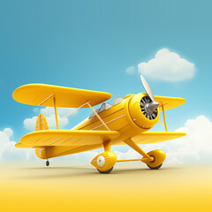 The overall hue is bright and clean with yellow biplane