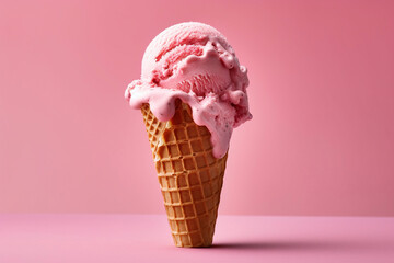A Neapolitan ice cream cone is on a decent background. (Generative AI) - obrazy, fototapety, plakaty