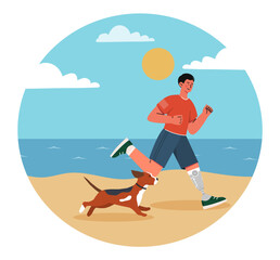 Athlete with prosthesis running vector