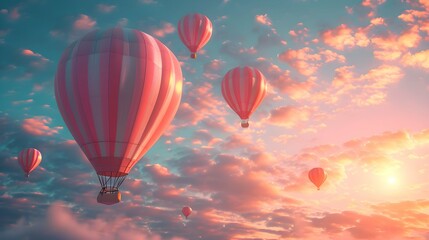 Whimsical hot air balloons floating against a pastel sky, invoking a sense of adventure and...