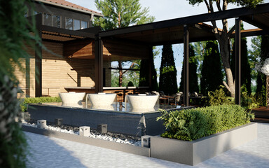 3d rendering restaurant event center outdoor design