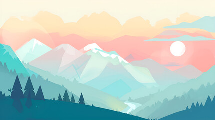 Obraz premium Serene Mountain Landscape Illustration