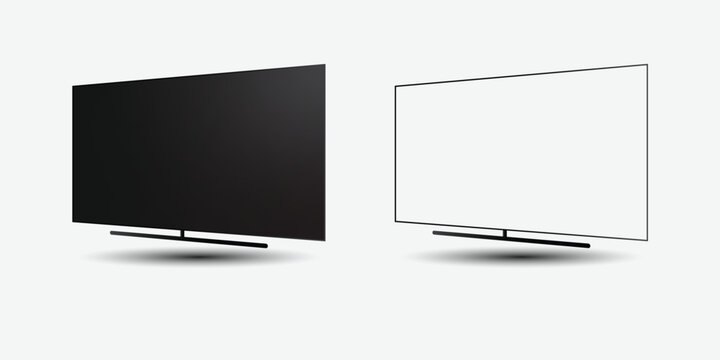 TV 4K flat screen lcd or oled, realistic plasma TV with stand.