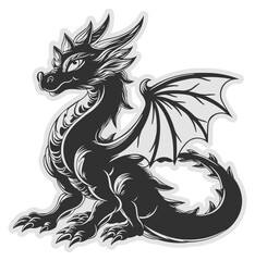 black and white dragon vector without background