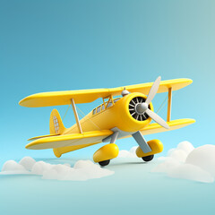 The overall hue is bright and clean with yellow biplane