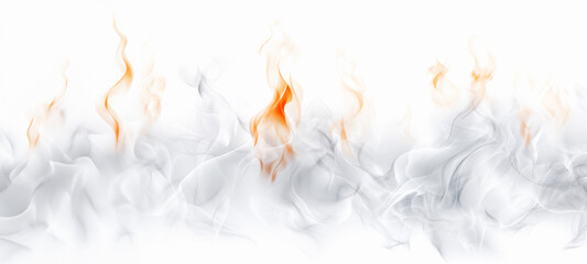 Abstract flames of fire with burning smoke float up on white  background for display products