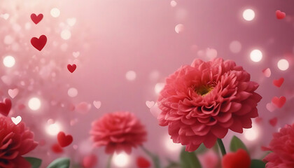 Valentines day background with red flowers and bokeh lights. Generative AI