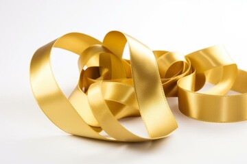 Gold satin ribbon, white background. Generative AI
