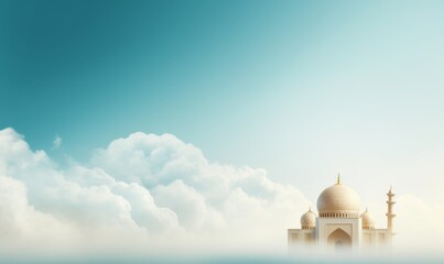 Fototapeta premium Mosque Above Clouds with Blue Sky for Islamic Celebrations